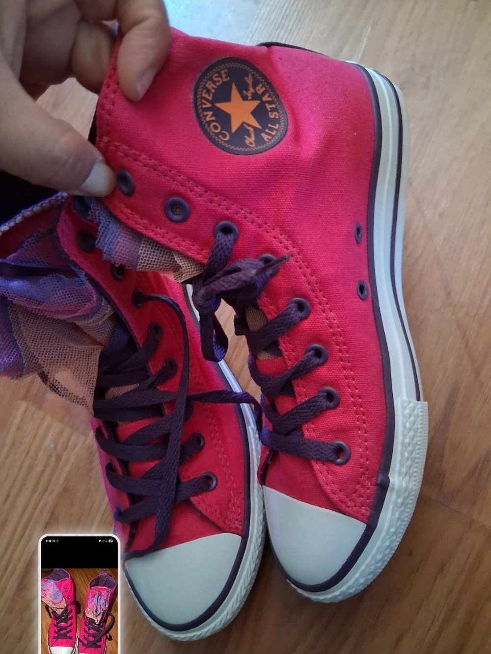 Converse Kids' Bright Pink High-Top Sneakers with Purple Laces
